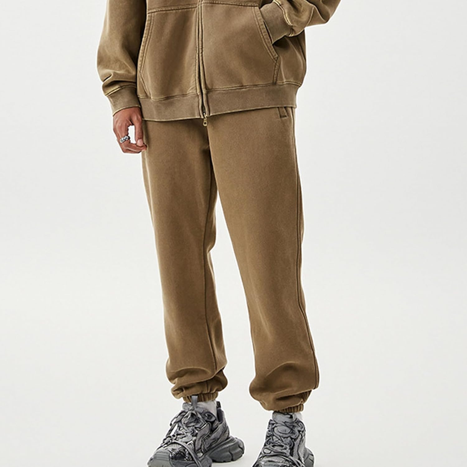 Men's Fleece Sweatpants Vintage Acid Wash Joggers Pants Casual Baggy Tapered Athletic Sweats with Pockets - Image 4