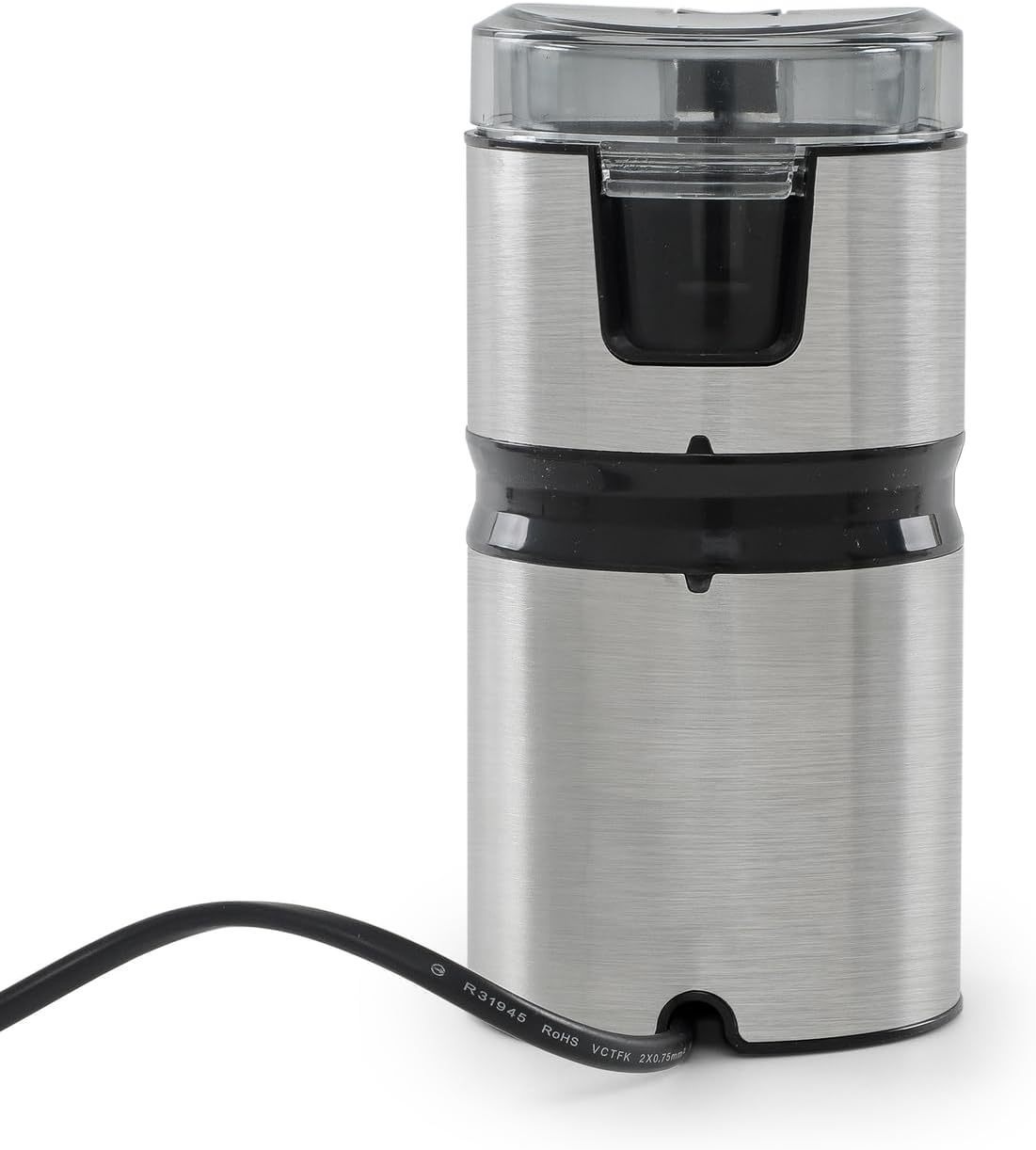Electric Coffee Grinder Spice Grinder - Stainless Steel Blades Grinder for Coffee Bean Seed Nut Spice Herb Pepper, Brushed Stainless Steel Texture and Transparent Lid