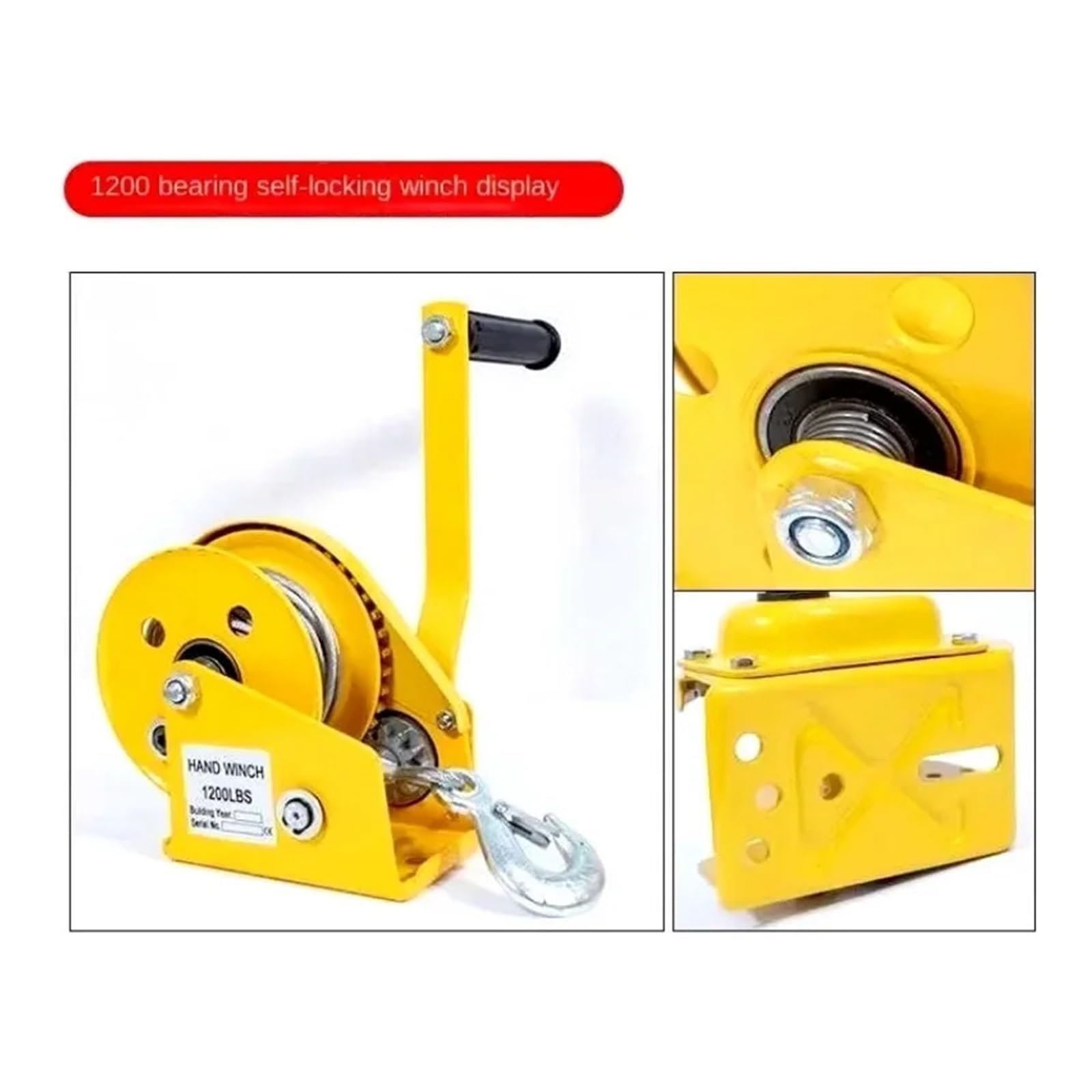 Cabrestante manual, Cabrestante manual de cable acero 1200 libras, grúa tracción 10 m, cabrestante portátil pequeño con autobloqueo bidireccional,para caravana con remolque de barco