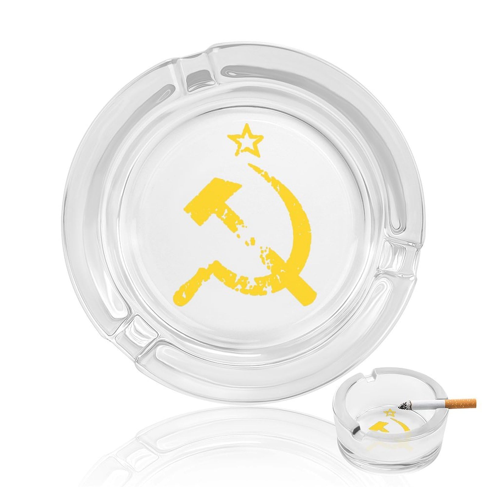 Nclqvjxzkhw Style Russian Soviet Flag Hammer And Sickle Glass Ashtray Round Ash Tray Smoking Trays For Home Garden Outdoor