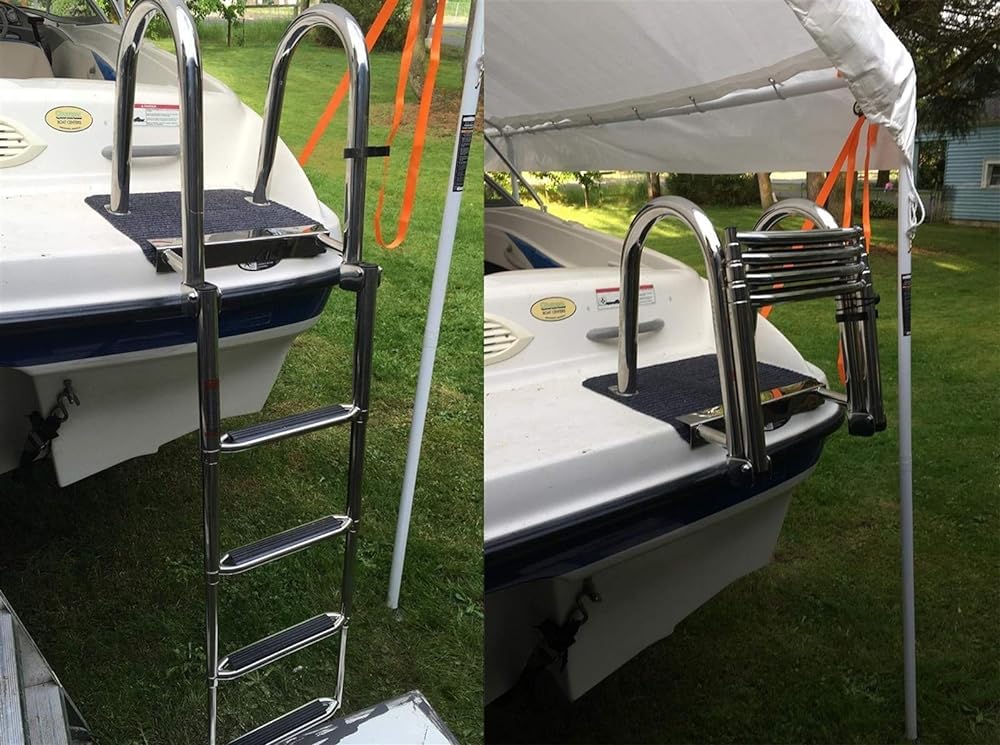 Scaletta per vasca da bagno, barca, piscina, in acciaio inox, pieghevole, scaletta per barca, scaletta per piscina in acciaio inox, con ampio gradino e maniglia