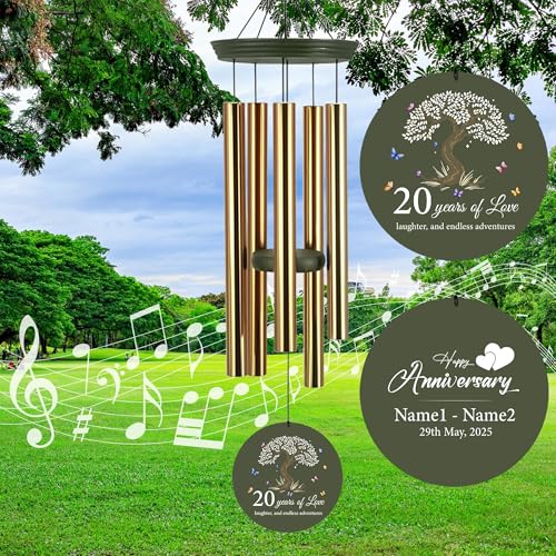 Image of ASTARIN 20th Wind Chimes for Couple, Personalized Wind Chimes for Anniversary, Couple Gifts for Keepsake, Deep Tone Windchime Romantic Gift for Women Men