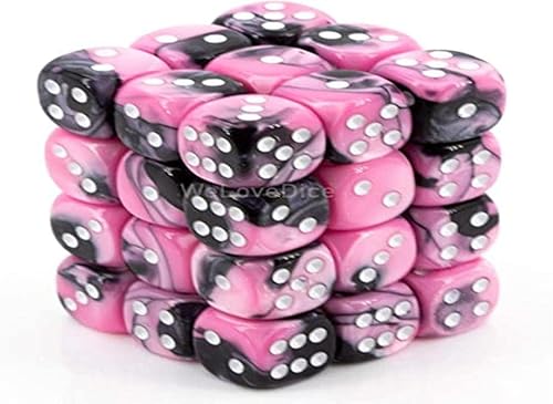 DND - Juego de dados Chessex D&D de 0.472 in, juego de dados poliédricos de plástico Géminis, color negro, rosa y blanco, dados de mazmorras y