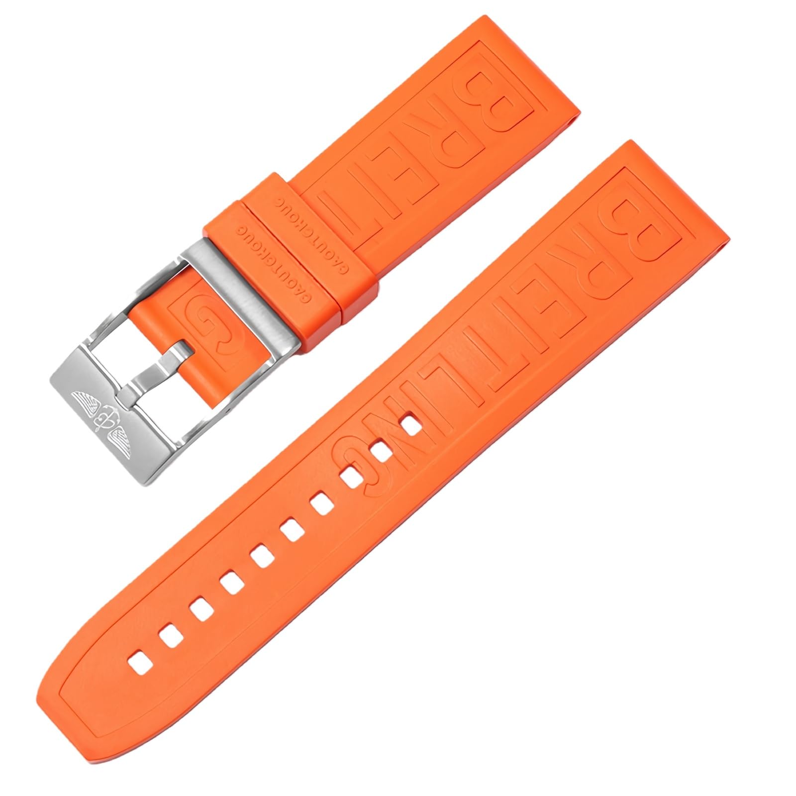 ROUHO Sweatproof Silicone Wristband Replacement Watchband Durable Rubber Watch Strap for Breitling Superocean Avenger-Orange + Silver Buckle 24mm — image 1