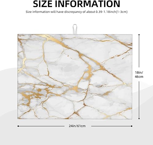 Miniatura 2 de Tapete de secado de platos de mármol blanco dorado para encimera de cocina, absorbente de 18 x 24 pulgadas, placa de platos de microfibra de vidrio,