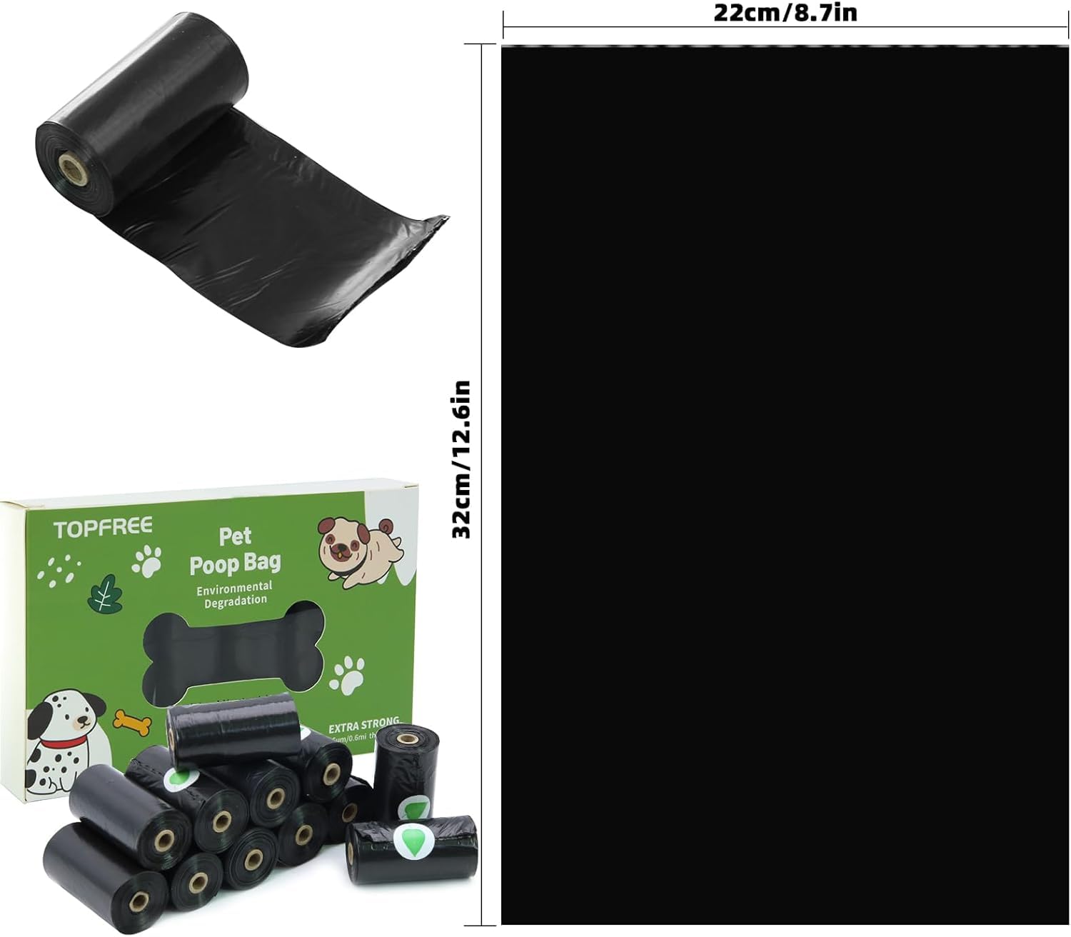 TopfreeThicker Dog Poop Bags 180 Dog Poo Bags Waste Bags Thick Strong Made from Corn Starch Plants Based (Black) - 3