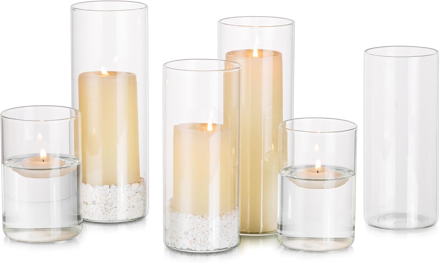 Glasseam Hurricane Glass Candle Holders Set of 6, Clear