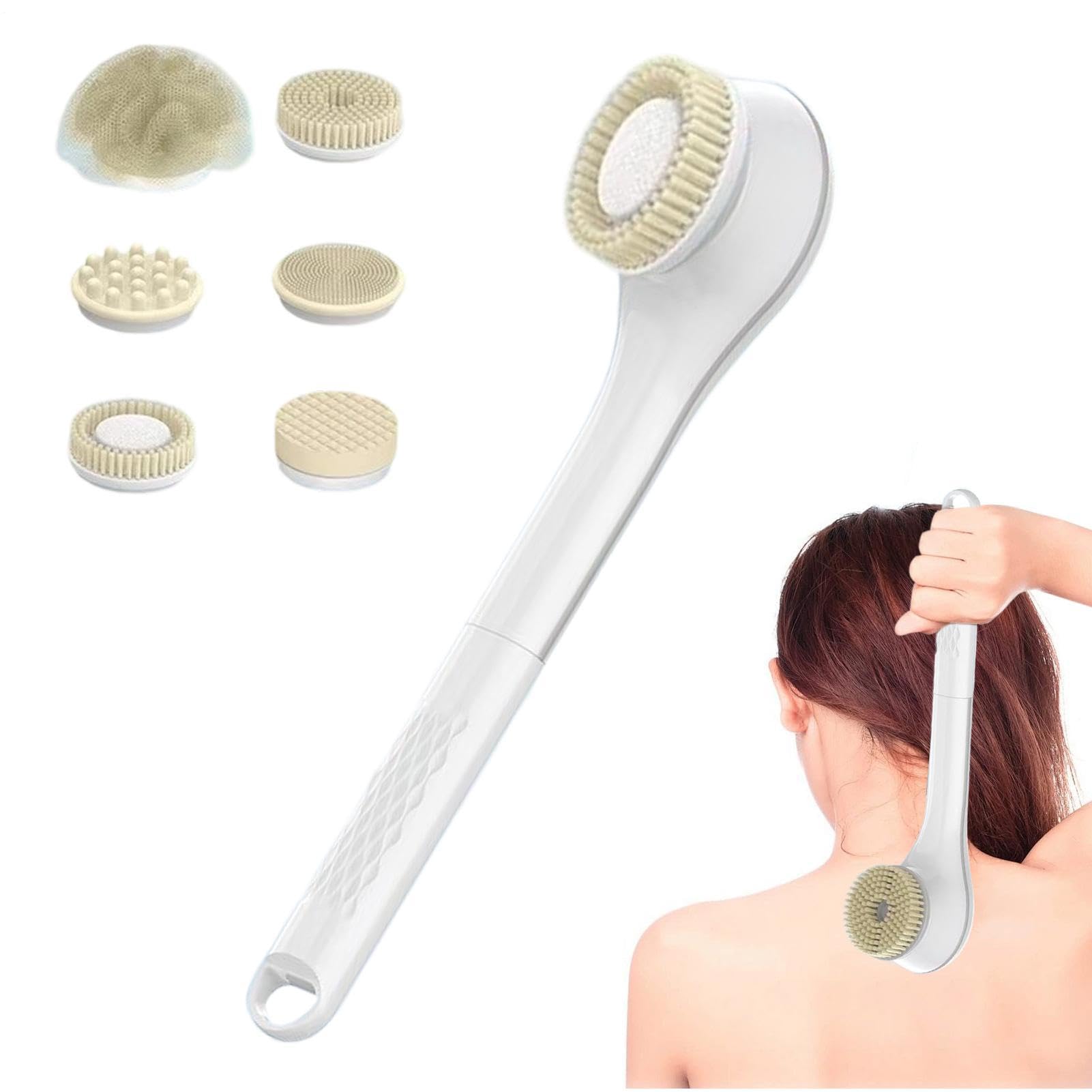 Exfoliante Corporal Eléctrico 6 Cabezales Reemplazables, Limpieza Profunda | Cepillo Exfoliante de Espalda con Mango Largo para Mujeres Hombres Brazos Hombros Piernas Pies el Hogar y