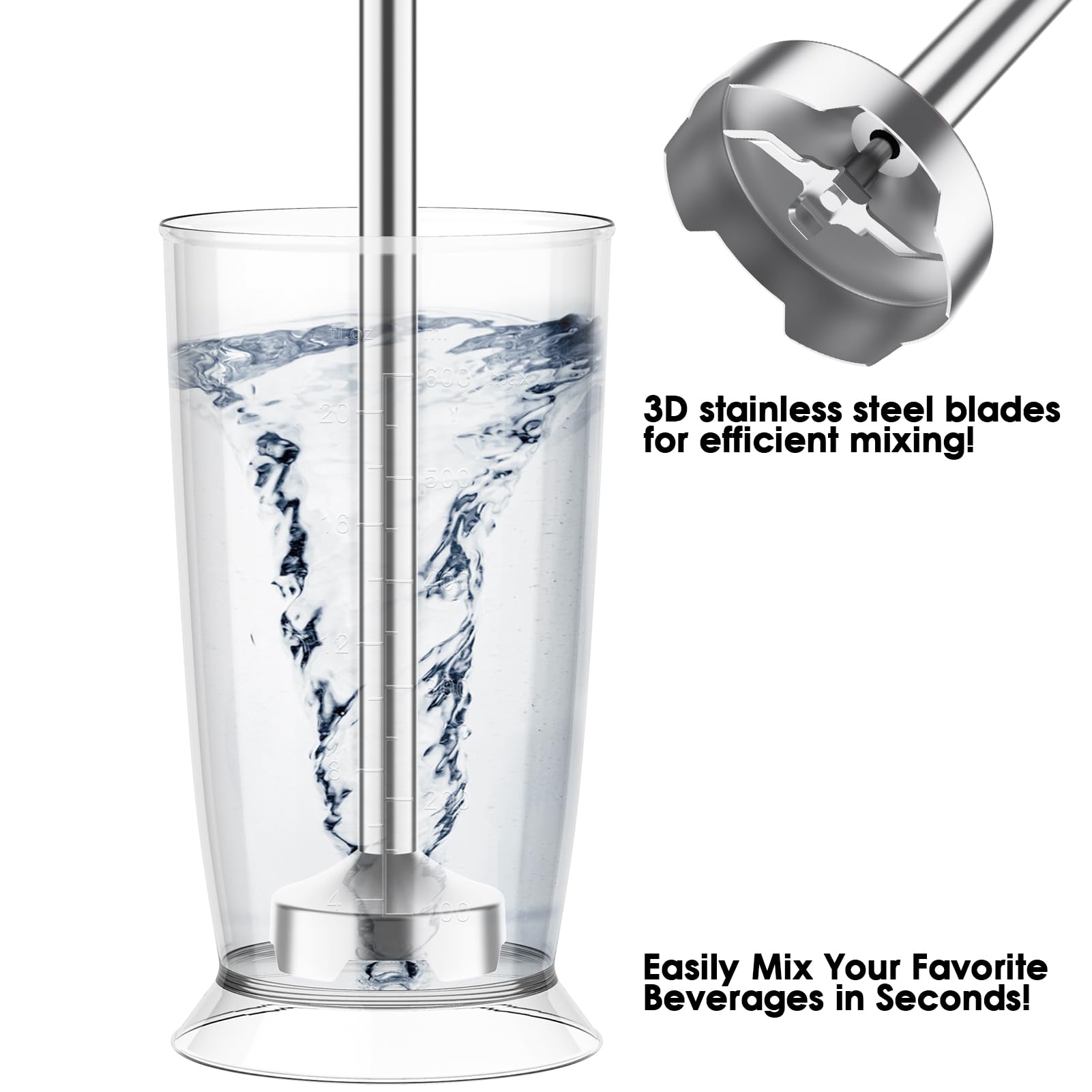 Blackcow Corded Immersion Blender Handheld for Kitchen,Stainless Steel Emulsion Blender Handheld with Hook,Electric Hand Mixer with 12-Speed&Turbo,for Smoothie,Soup,Baby Food and Drinks