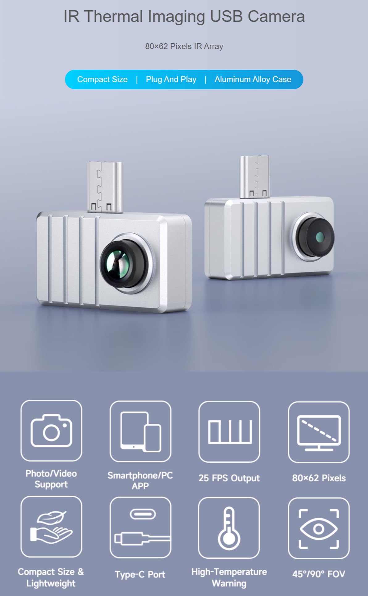 TUOPUONE Smartphone IR Thermal Imaging Camera (B) Type-C Port Plug and Play 90° FOV Aluminum Alloy Case