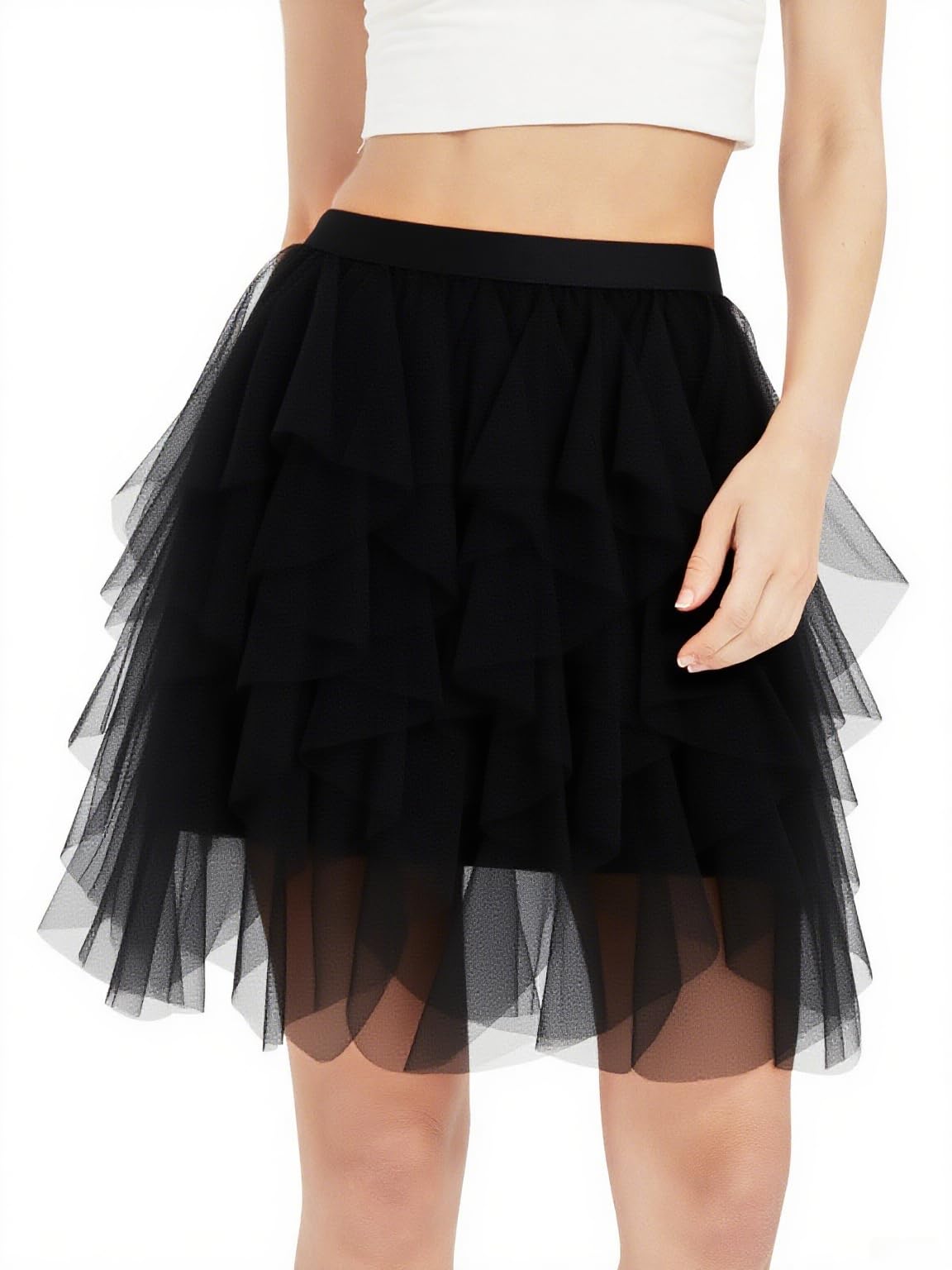 Monbessi Tüllrock Damen mit Unregelmäßiger Lagen Tüll Rock mit Futter Rock Damen Knielang für Halloween-Partys, Täglich