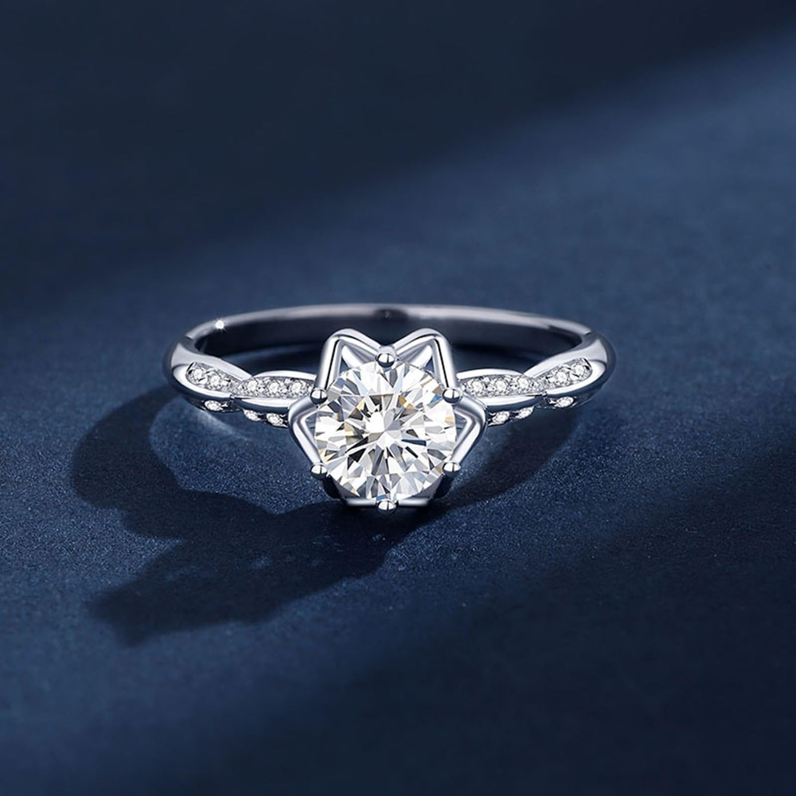 Anillo de mujer de oro blanco, anillos de boda elegantes con moissanite de 1 ct único anillo de boda de oro auténtico para mujeres