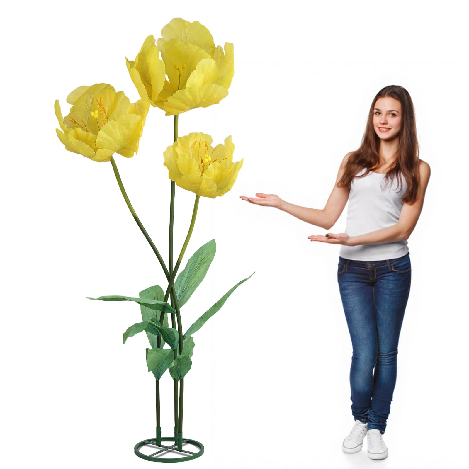 Photo 1 of GloBloomia Giant Artificial Flower 3PCS 3D Realistic Waterproof Fake Flowers Durable Easy Maintenance Perfect for Home Garden Weddings Events Christmas Graduation Party Decorations (Yellow)