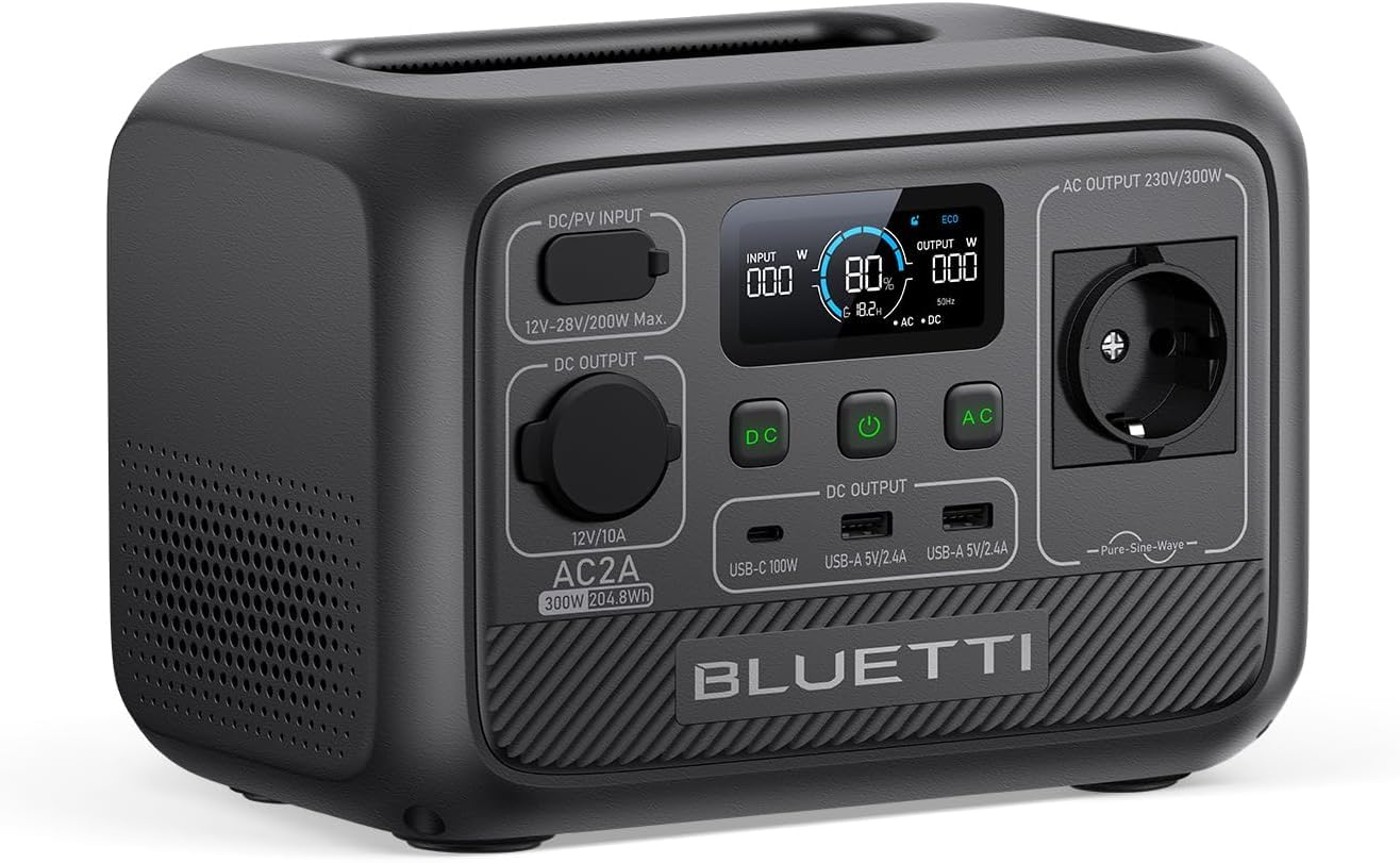 BLUETTI AC2A Generatore Elettrico Portatile 204Wh LiFePO4 300W 600W Picco Ricarica Rapida