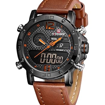 men's digital watch with leather band