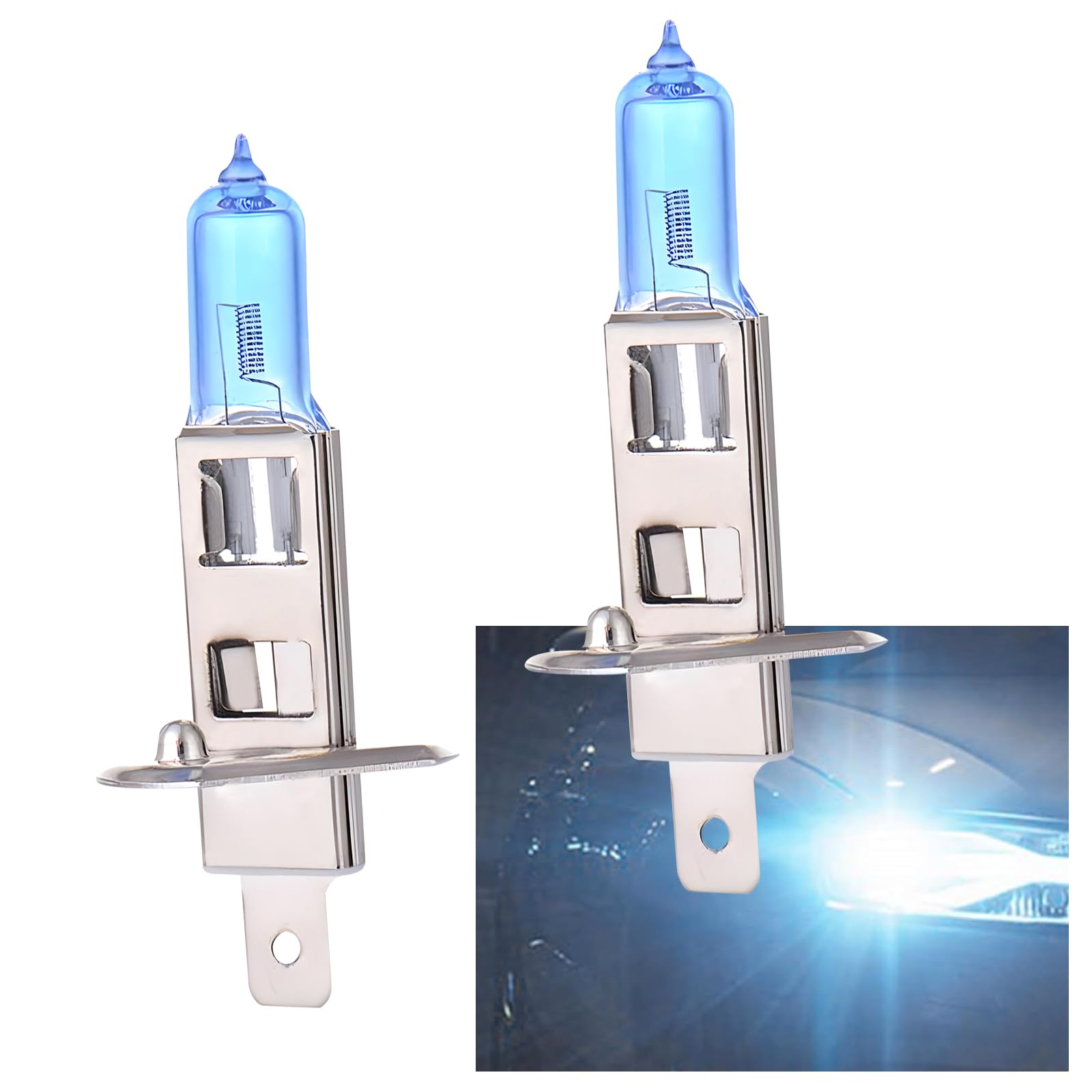 2 PCS Car H1 Halogen Bulbs, 12V 100W Xenon Light Super Bright Anti-fog Standard Light Bulb, Quartz Glass Waterproof Shockproof Car Light Replacement Kit, Universal for Car Lighting (White)