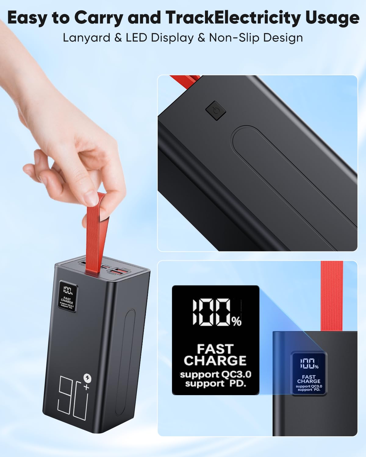 2026 große Powerbank 90000mAh, Power Bank 30W PD USB-C Schnellladefunktion, Externer Akku mit LED-Anzeige, 5 Ausgängen und 2 Eingängen, Externer Handyakku kompatibel mit iPhone,Samsung Tablets Outdoor