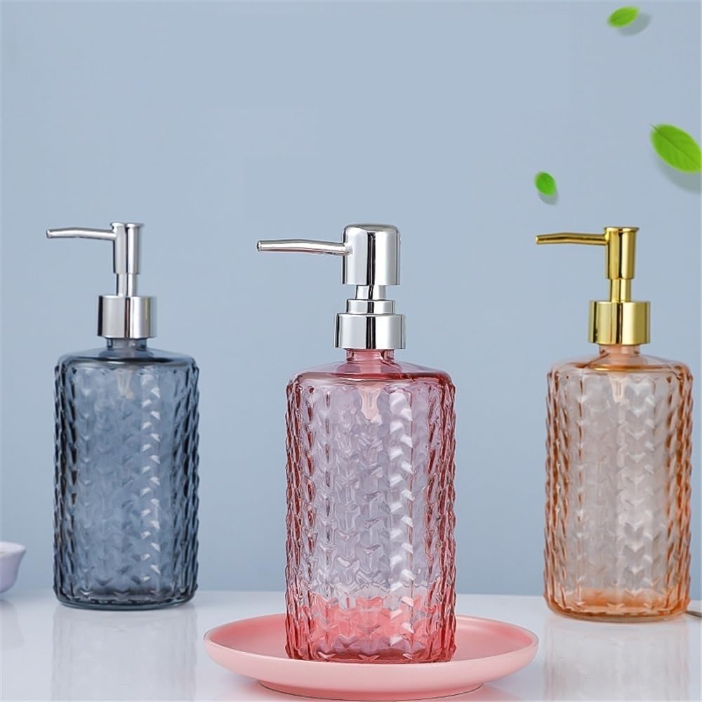 Dispenser per Doccia Casa/Hotel/Bagno Flacone in Vetro con Pulsante per lozione 500 ml Porta Sapone Cilindrico Trasparente Blu/Trasparente/Grigio/Arancione/Rosa Dispenser (Blu)