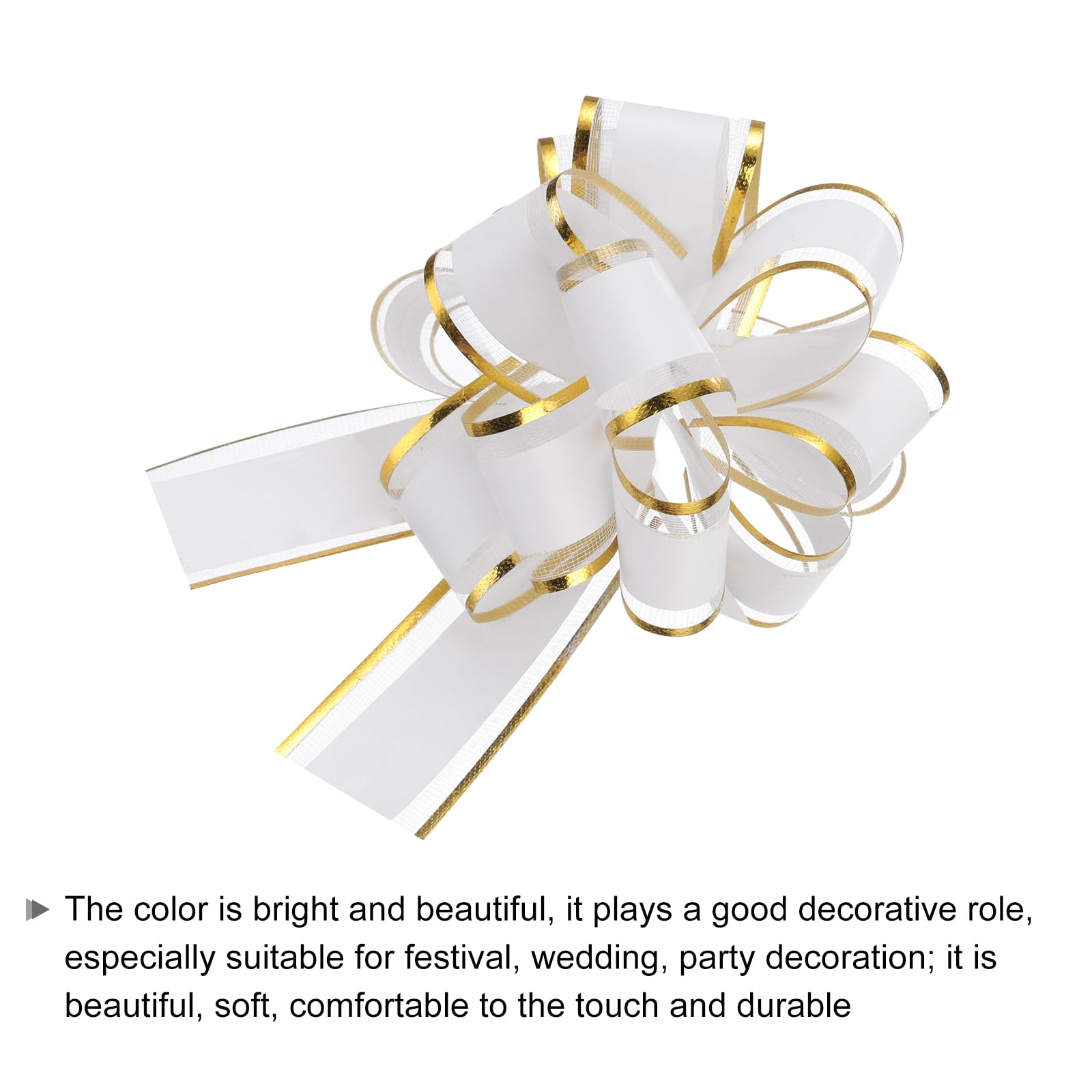 QUARKZMAN 5 Piezas Lazo de Organza 4 Pulgadas Borde Dorado Blanco para Regalos Bodas Navidad