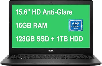 Dell Inspiron 15 3000 Business Laptop | 15.6 inch HD LED Backlit Display | Intel Core Celeron 4205U | UHD Graphics | Webcam | HDMI | Windows 10 Home in S Mode 16GB RAM | 128GB SSD | 1TB HDD