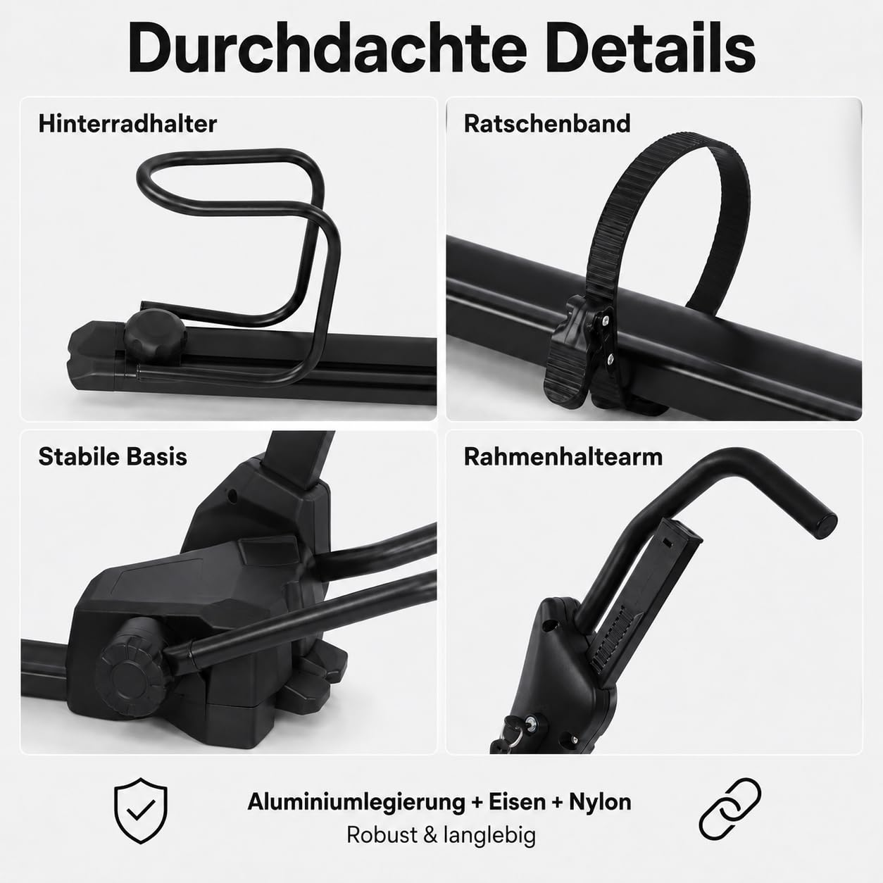 Fahrrad Dachträger E-Bike mit Diebstahlschutz für Auto SUV bis 38 Zoll | Mit Doppelverriegelung und Vierpunkt-Befestigung Einstellbare Höhe 75-98cm für sicheres Transportieren