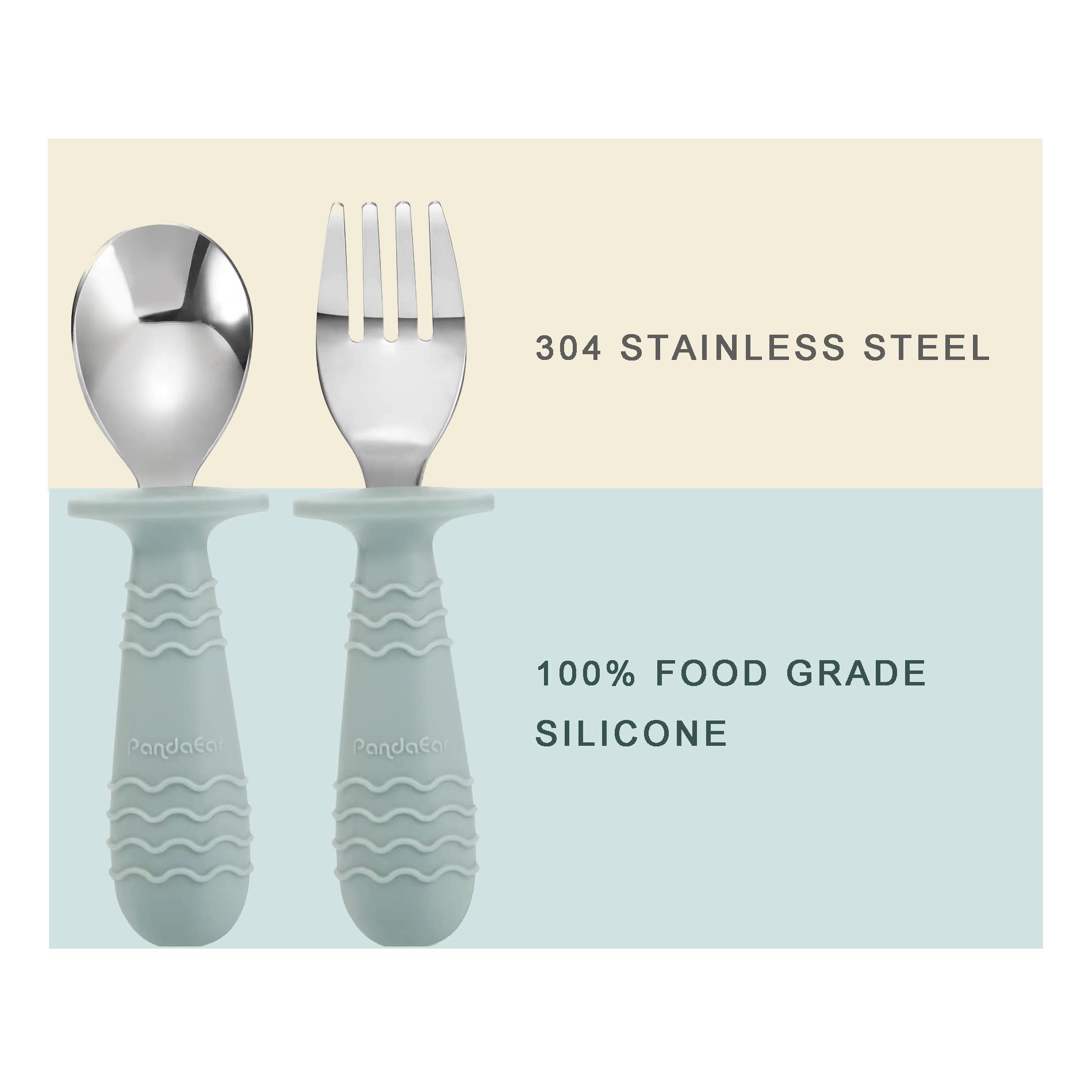 PandaEar 4 Pack Toddler Baby Cutlery Self Feeding Set, Silicone Stainless Steel Utensils Silverware Spoon Fork - Image 4