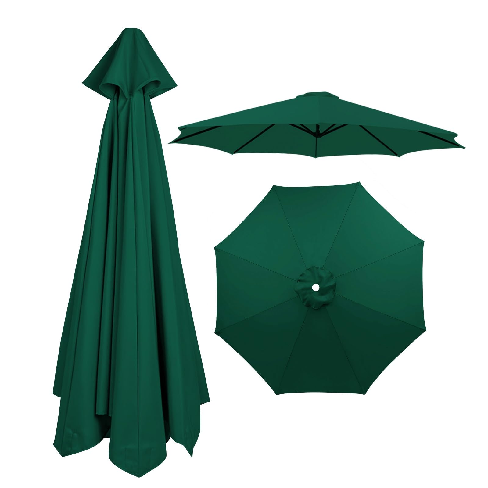 8 Ribs Umbrella Replacement Canopy, Outdoor Patio Replacement Parasol Cover UV Protective Waterproof Replacement Parasol Fabric for Garden Deck Backyard Pool(Dark green,2.70m)