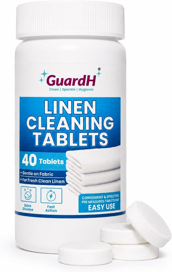 GuardH Linen Cleaning Tablets – 40 Count | Fast Dissolving, Gentle on Fabric | Removes Tough Stains & Odors | Easy-to-Use Laundry Booster