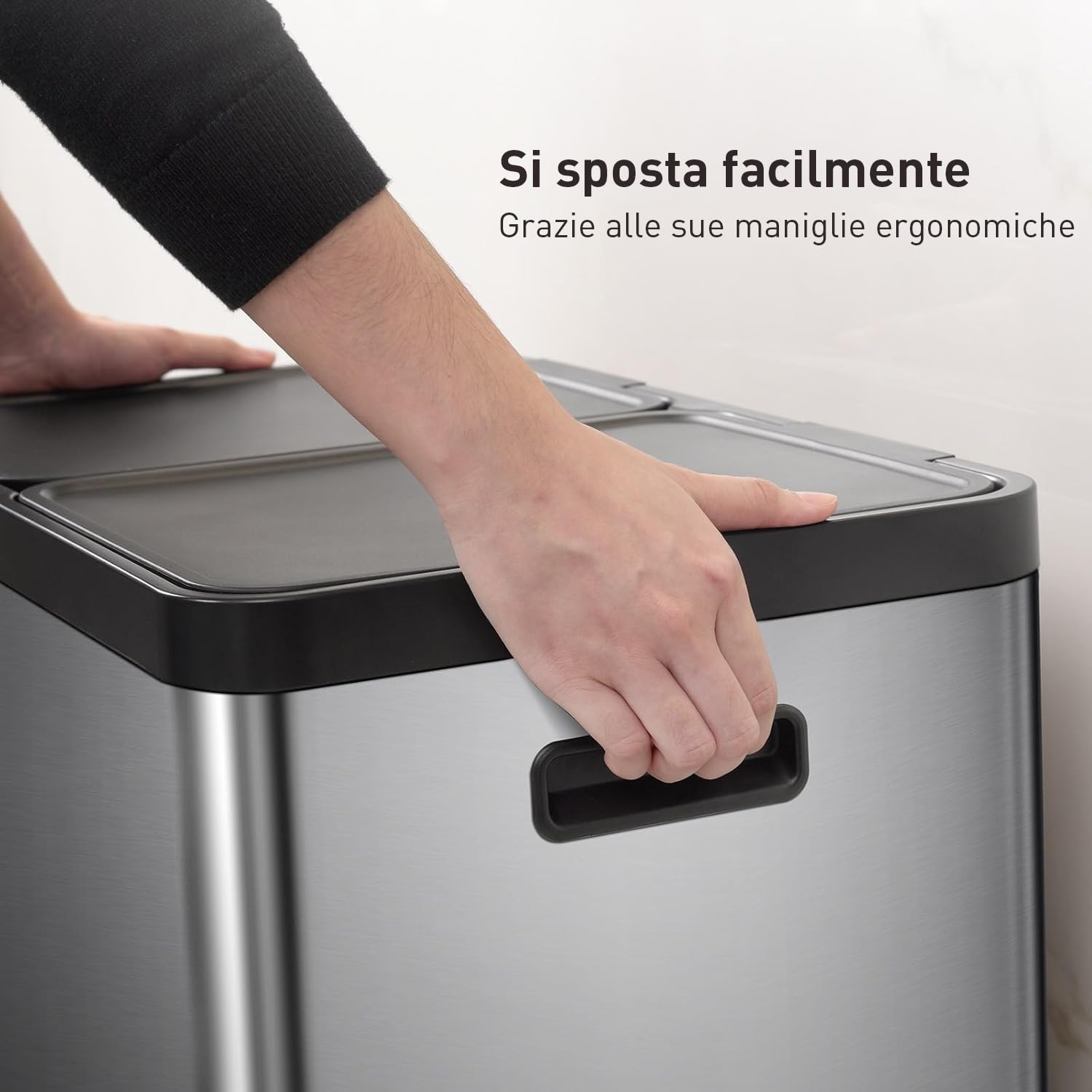EKO Pattumiera Differenziata 2 Scomparti 30L + 30L con Doppio Pedale | Acciaio Inox Antimpronta | Coperchi Eleganti | Sottolavello Double