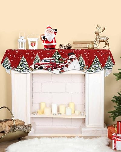 Miniatura 3 de Daleng Bufanda de repisa de camión de Navidad con muñeco de nieve para chimenea de 70 x 17 pulgadas, bola de Navidad, copos de nieve, decoración