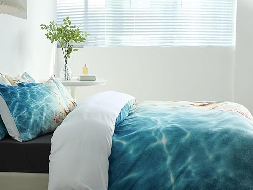 Miniatura 8 de Jane yre Juego de funda de edredón tamaño individual, océano de microfibra cepillada, 3 piezas, estilo océano, funda de edredón estilo océano 3D,