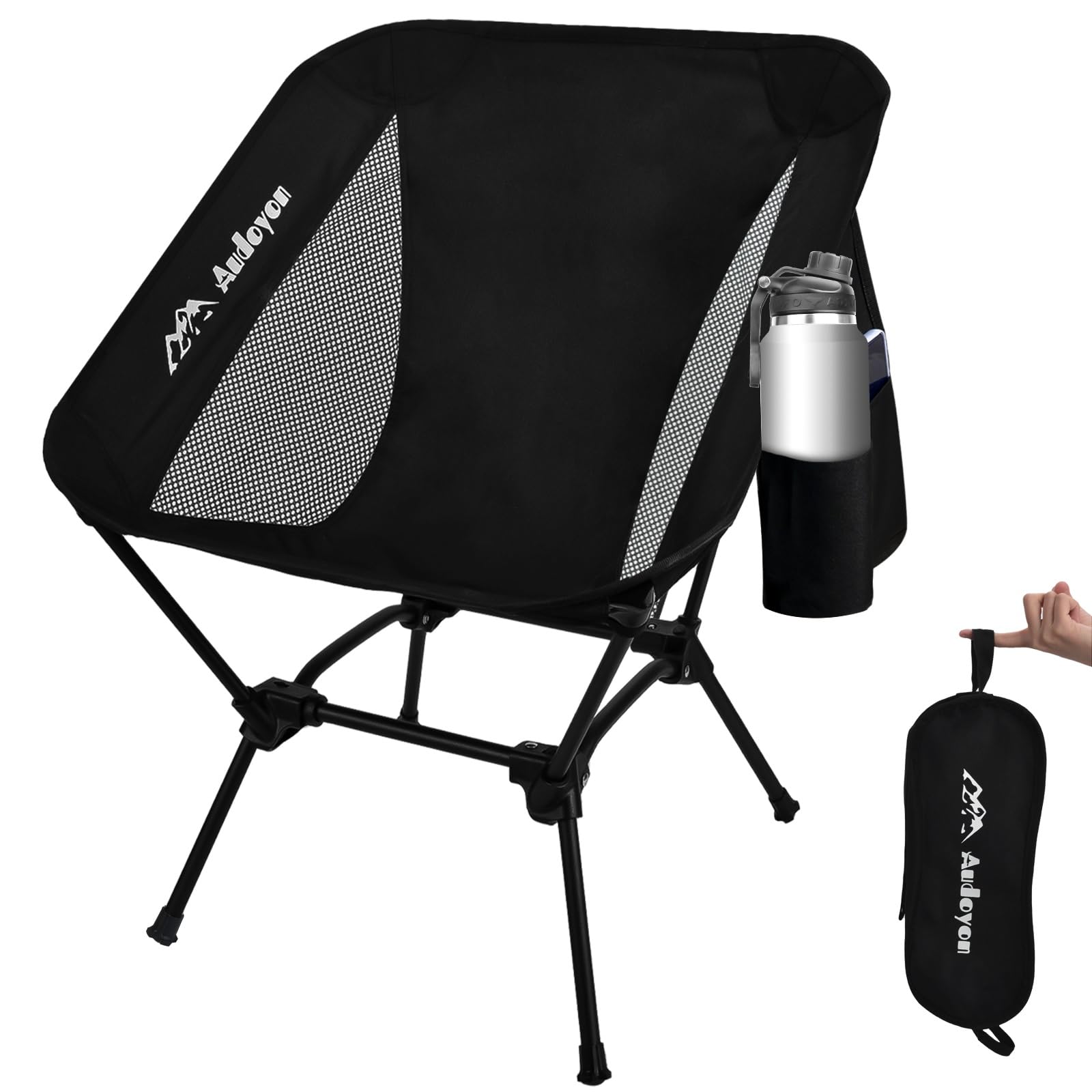 Folding Camping Chairs, Adjustable Backpacking Chair, Portable Beach Chair with Side Pockets, Compact Lawn Chairs for Adults, Travel, Beach, Hiking (Black,Square)