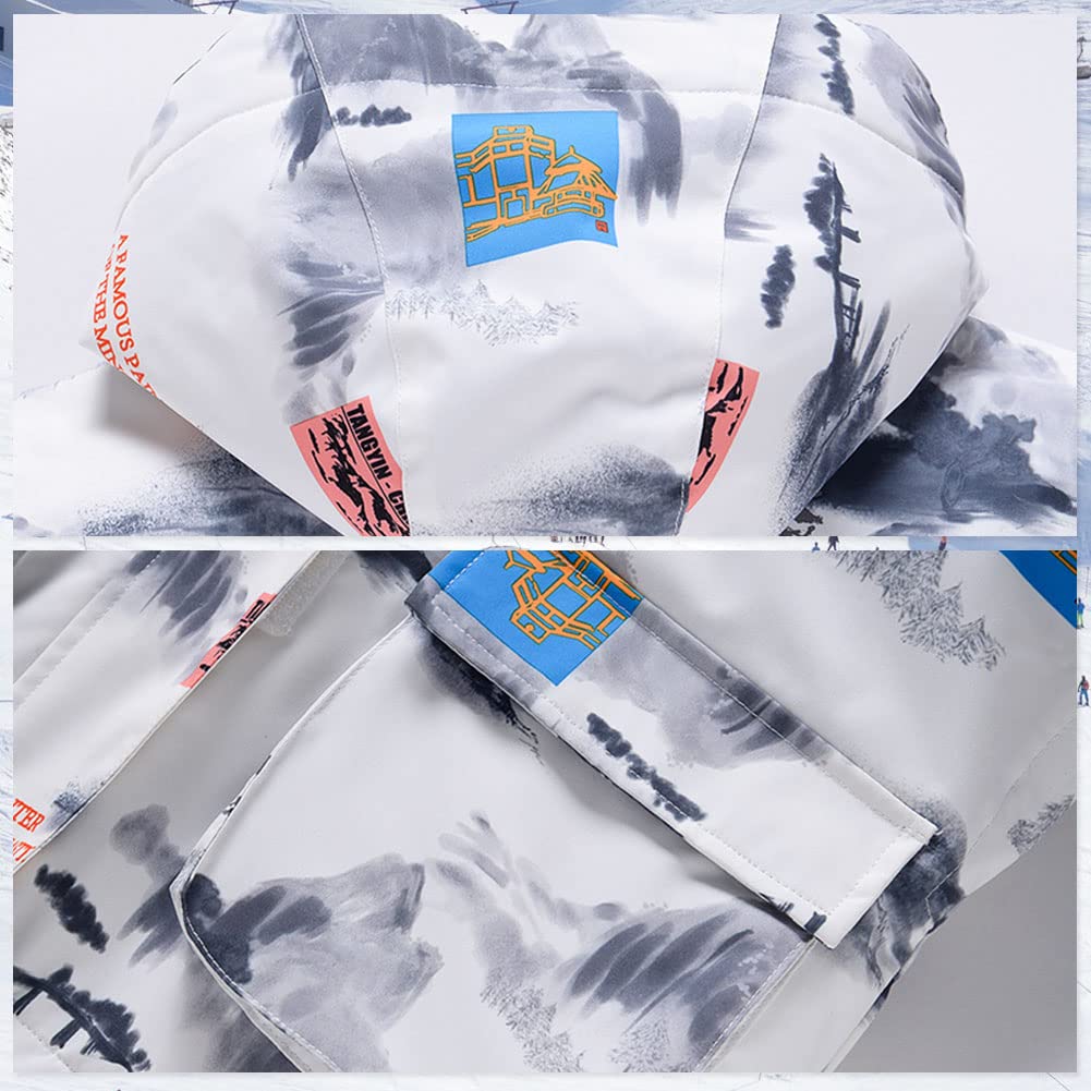 Unisex Kinder Skianzug mit Kapuze Schneeanzug Mädchen Jungen Funktionsanzug 2 teilig Schneejacke + Schneehose Wasserdicht Verdickte