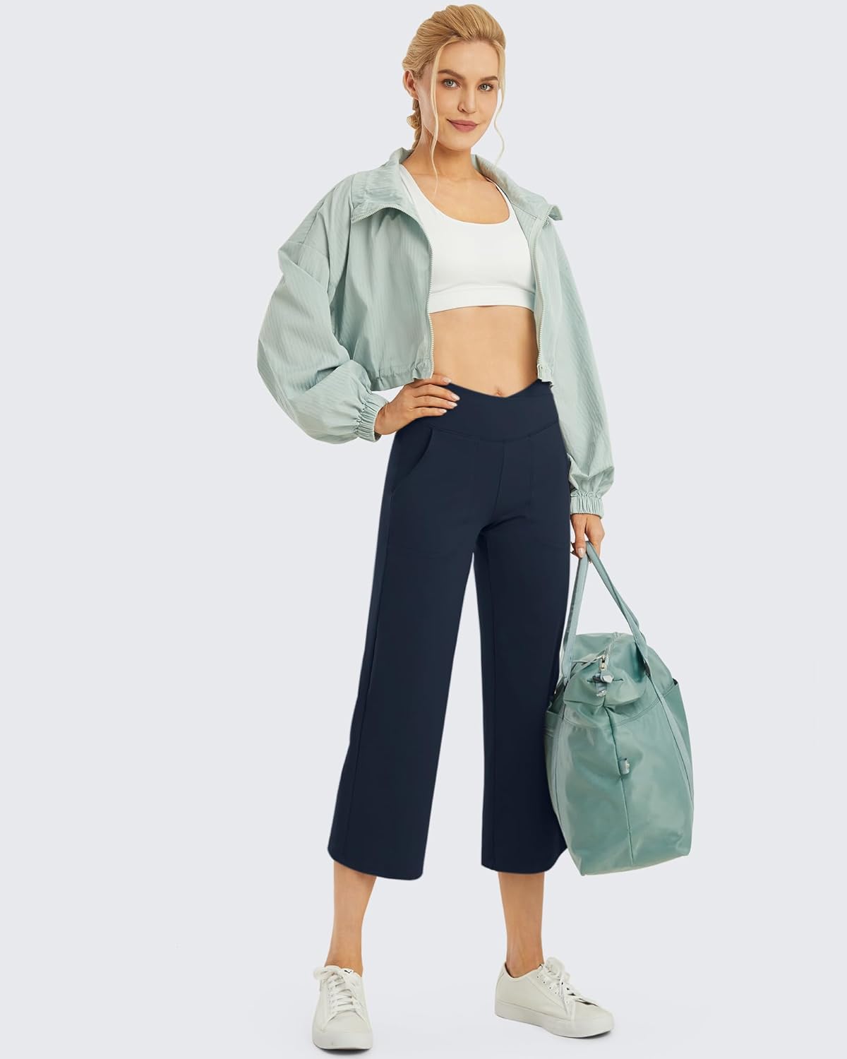 G4Free Capri Pants for Women Wide Leg Yoga Dress Capris with Pockets Cross Loose Casual Work Crop Pants - Image 4