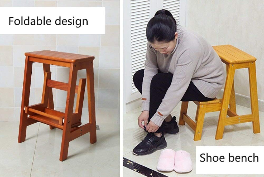 Haushalts- Und Außenleitern Und Hocker Für Zwei Zwecke, Holz 2-Stufen-Hocker Für Erwachsene Und Kinder Klappbare Trittleiter Küchenleitern Kleine Fußhocker Tragbare Schuhbank/Blumenregal,Gelb
