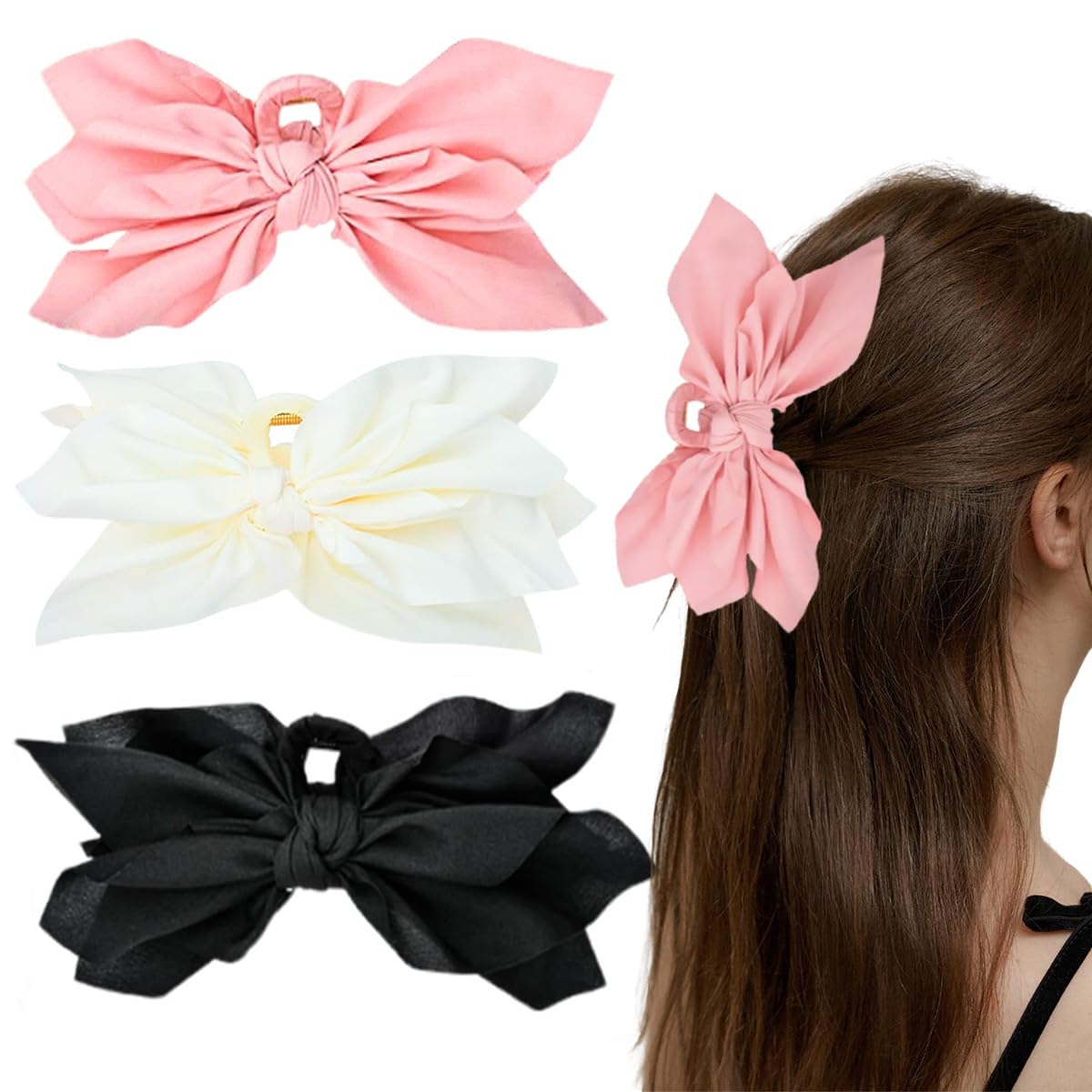 3 PCS Bow Claw Clips Large Hair Claw Clips for Thick Thin Curly Hair Fashion Bows Hairs Accessory Butterfly Styling Strong Hold Hairs Accessories for Women Girls