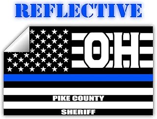 Reflective Pike County Ohio OH Thin Blue Line Stealthy Old Glory USA Flag | Honoring Law Enforcement Officers Sheriffs | County State Decal Bumper Sticker 3M Vinyl 3" x 5"