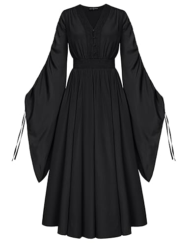 Scarlet Darkness Renaissance Costume Fairy Dress Long Dress - Black - XX-Large