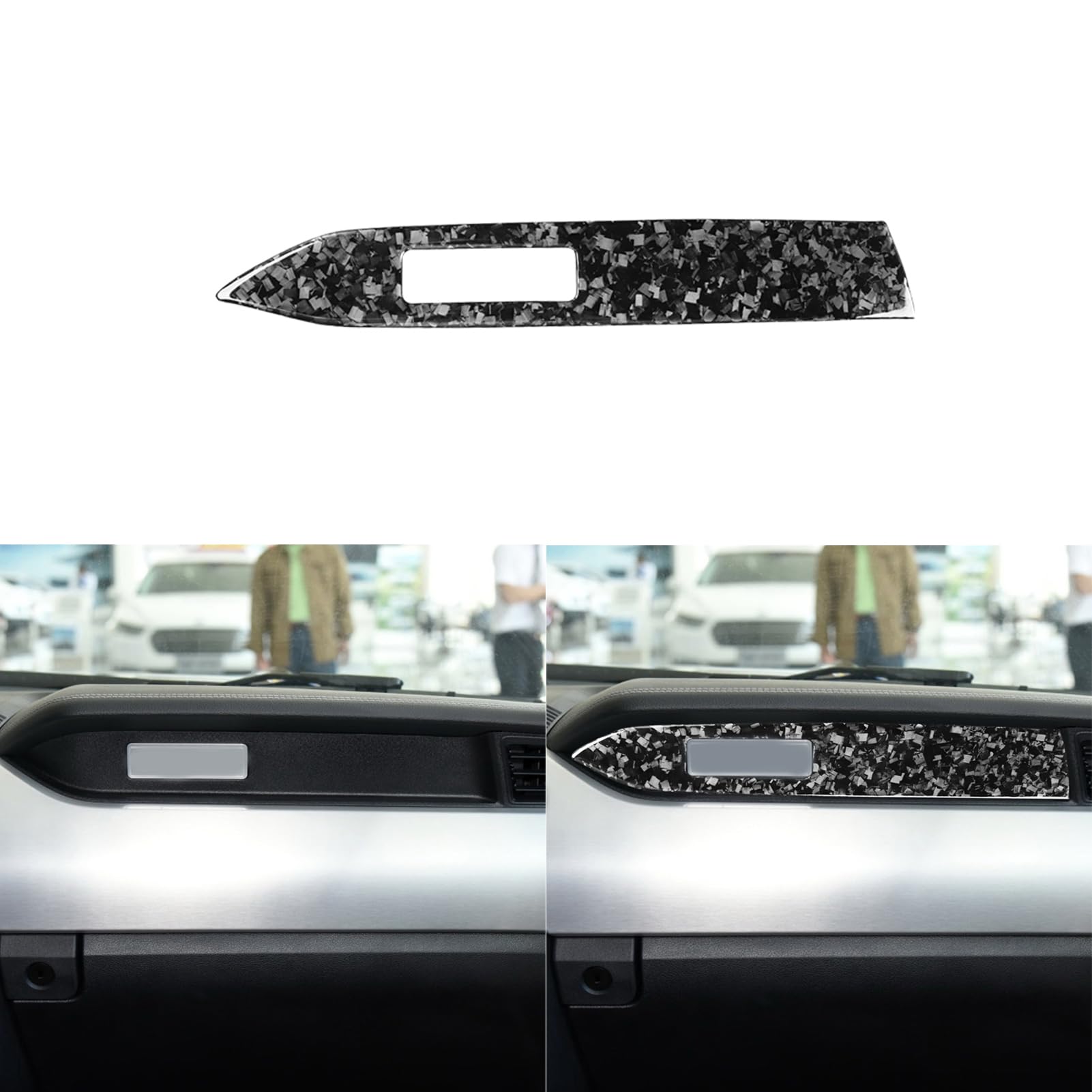 Car Co-Pilot Dashboard Panel Decorative Strip Cover Trim Sticker Glossy Black Forged Carbon Fiber Decoration Compatible with Ford Mustang 2015-2020 Auto Interior Accessories