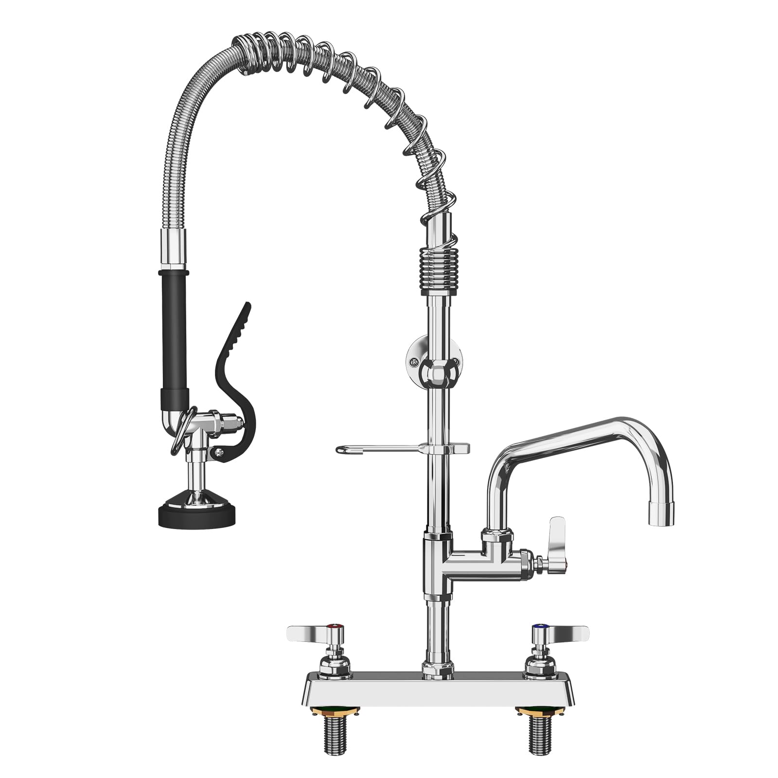 MOOTACO Commercial Kitchen Pre-Rinse Spray Tap, Adjustable Foot 8“ Double Pedestal Pull Out Flexible Hose Sink Kitchen Tap — image 1