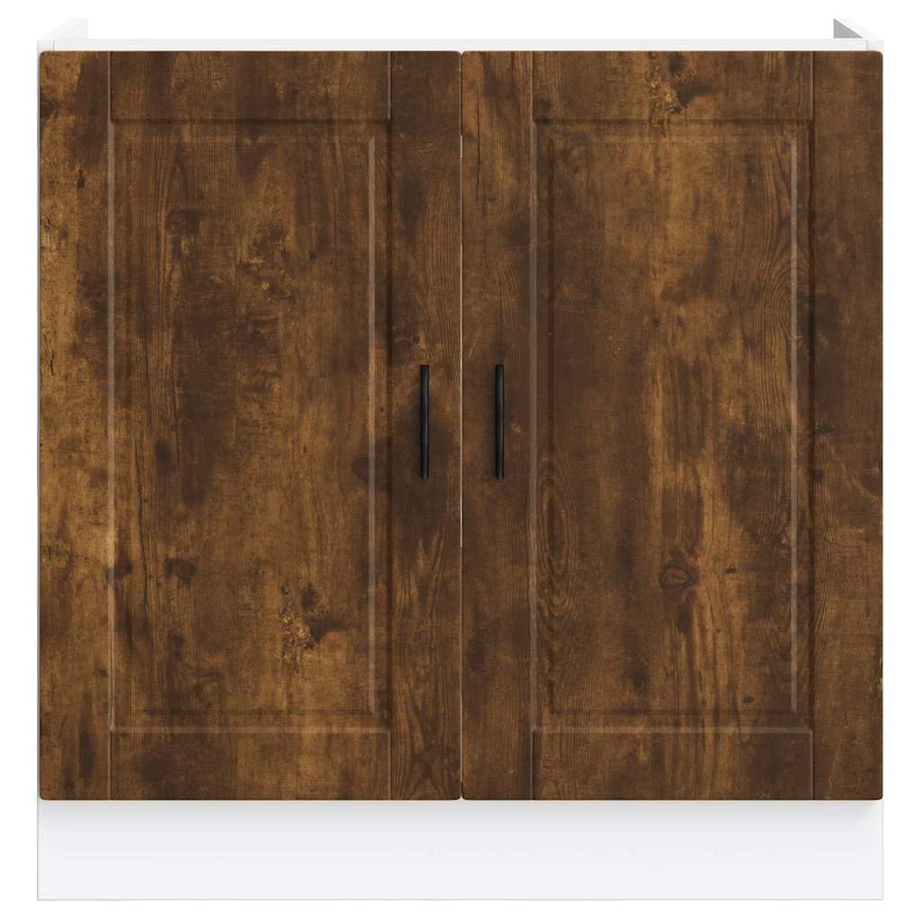 Porto szafka pod zlewozmywak dąb wędzony, 80 x 46 x 81,5 cm, materiał drewnopochodny z drzwiami, regulowanymi nóżkami, miejsce do przechowywania naczyń i garnków, do kuchni i łazienki