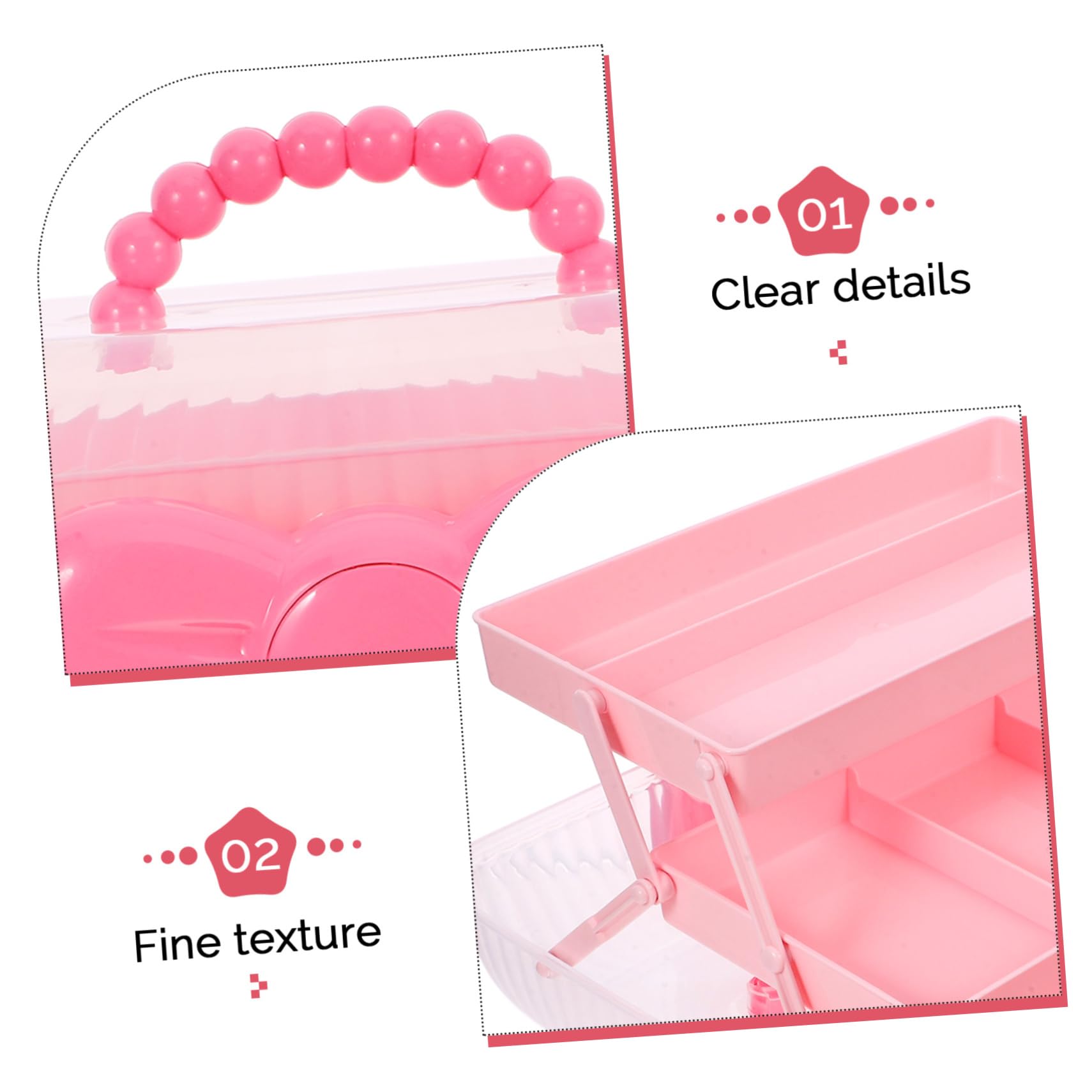 Tragbare Aufbewahrungsbox für Haaraccessoires mit Drei Ebenen, Rosa, Pp