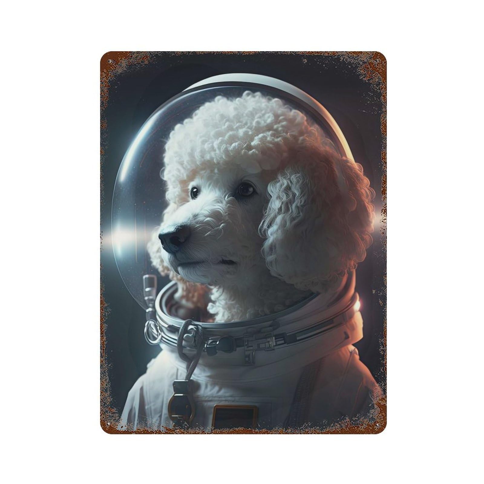 Poodle Astronaut Aged Metal Wall Plaque 15.7"x11.8", Old School Wall Decor for Garage, Pub Or Kitchen