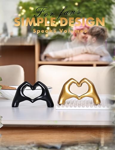 Miniatura 9 de Escultura moderna de manos de corazón de oro, arte decorativo de mesa, símbolo de amor, decoración del hogar (negro)