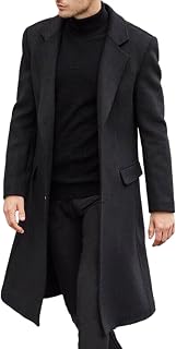 SOMTHRON Men's Slim Fit Trench Coat - Notched Collar Long Overcoat Single Breasted Pea Coat with Pockets for Fall Winter