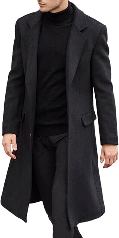 SOMTHRON Mens Trench Coat Single Breasted Long Pea Coat Overcoat