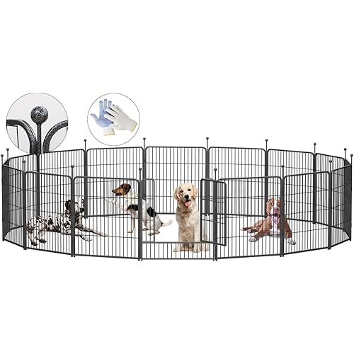 Dog Playpen,32/40/45 Inch Height in Heavy Duty, Folding Indoor Outdoor Anti-Rust Dog Exercise Fence, Portable Pet Playpen with Door for Large Medium Small Dogs and Pet (16 Panels, 32 Inch) Silver