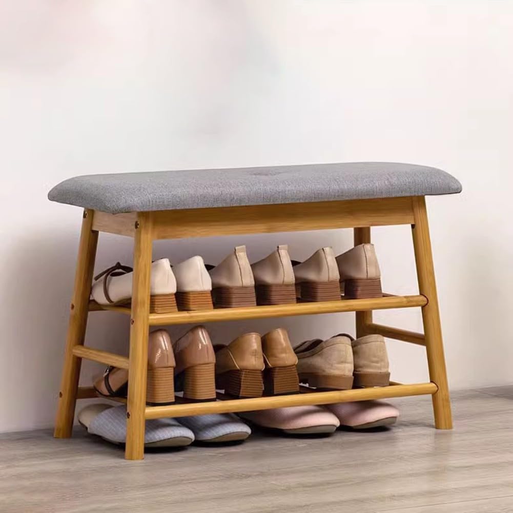 DODOBD Bamboo Shoe Rack Bench with Seat, Multifunctional Shoe Storage, Modern Farmhouse Hallway Shoe Organizer, 63/83CM