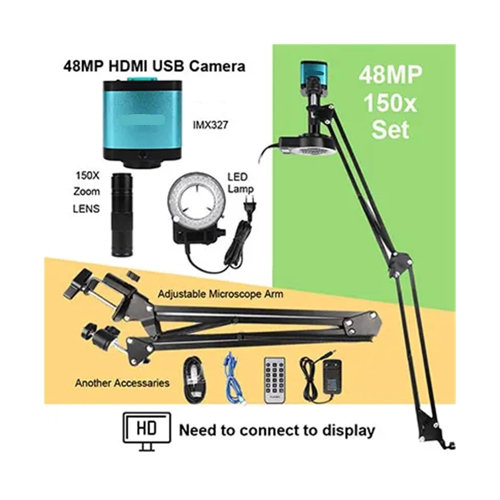 4K 48MP Electronic Digital Microscope for Soldering 150X Lens With HDM/I USB-C Mount Industrial Camera for Repair PCB(48MP HDMI USB Kit)