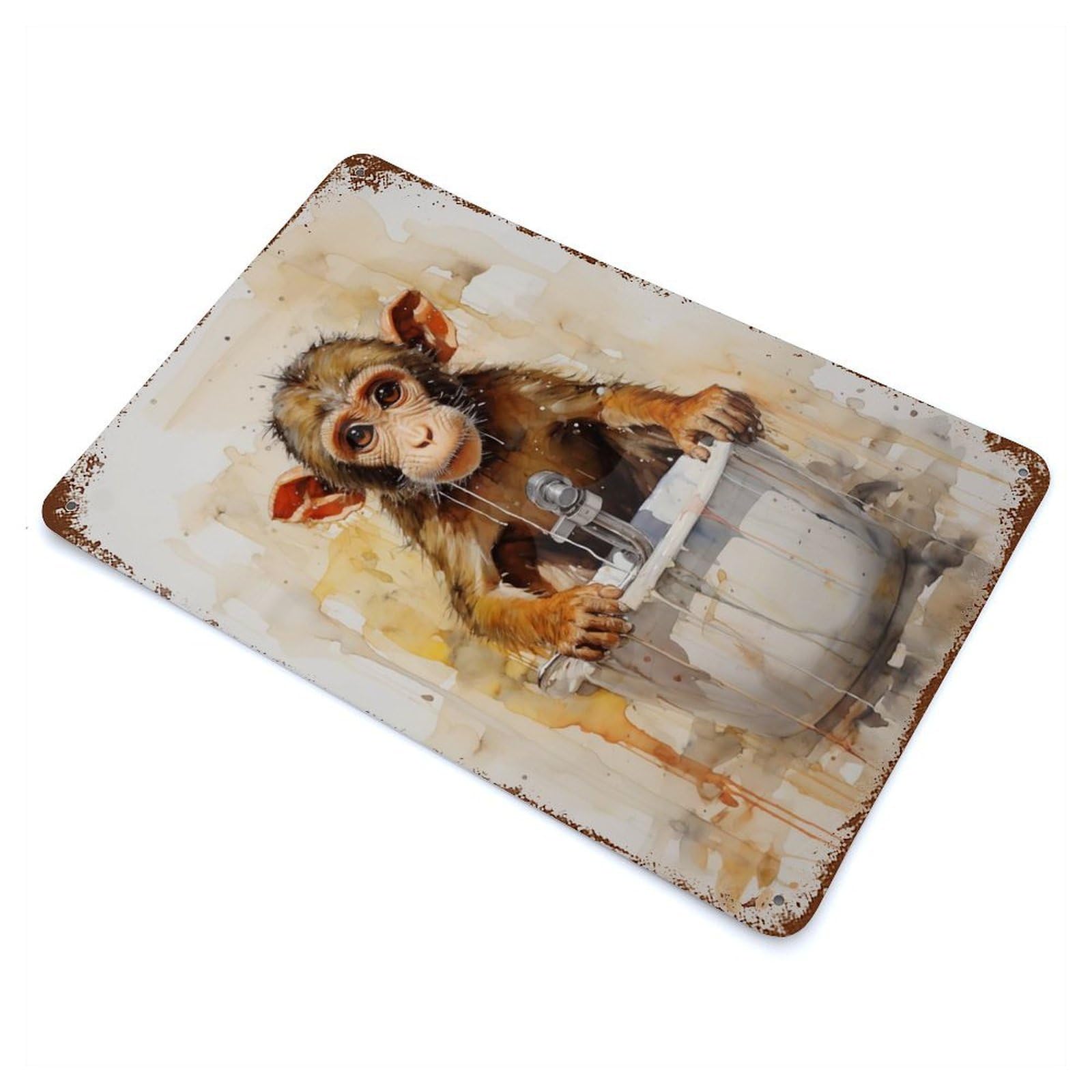 Monkey Bath Time Decorative Tin Sign 11.8"x7.9", Retro Wall Decor for Basement, Hobby Room And Garage Decor